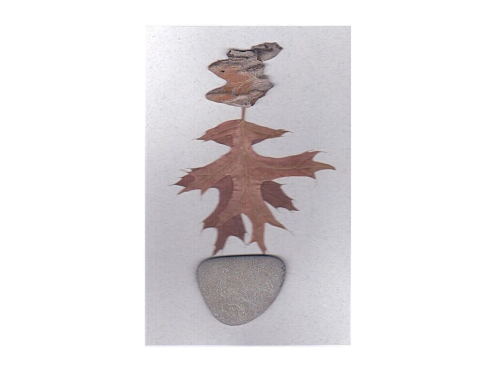 Tanzendes Naturwesen aus Blättern, Borke und Stein